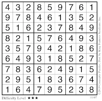 Sudoku answers Nov. 7